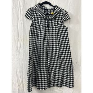 Claire Houndstooth Print Dress Girls Size 12 Black White Cowl Neck Short‎ Sleeve